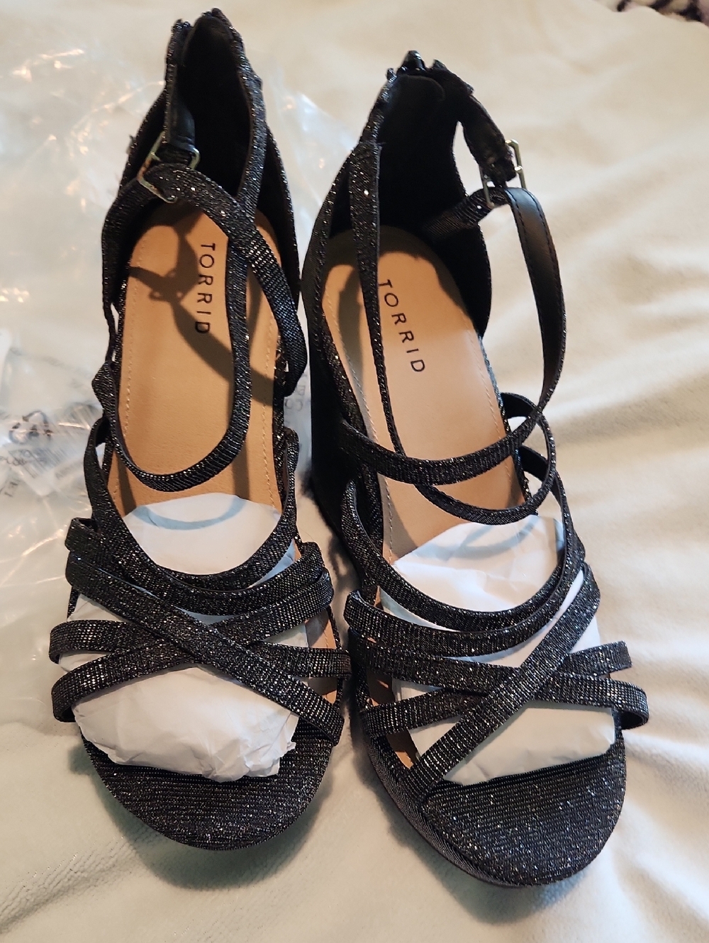 torrid Pewter Glitter Strappy Wedge Heels